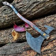 Dark Warrior | Custom Handmade Forged Spring Stainless Steel Cratus Leviathan Cratus Axe with Sheath - Real Funcational Viking Axe Hatchet - Hand Craved Solid Rosewood Handle