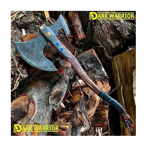 제네릭 Dark Warrior | Custom Handmade Forged Spring Stainless Steel Cratus Leviathan Cratus Axe with Sheath - Real Funcational Viking Axe Hatchet - Hand Craved Solid Rosewood Handle