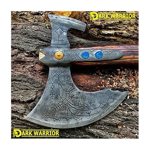 제네릭 Dark Warrior | Custom Handmade Forged Spring Stainless Steel Cratus Leviathan Cratus Axe with Sheath - Real Funcational Viking Axe Hatchet - Hand Craved Solid Rosewood Handle