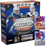 NEW - 2023 Panini PRIZM Factory Sealed Football MEGA Box 42 Cards with 5 MEGA EXCLUSIVE PRIZMS and 1 JERSEY CARD! - Plus Bonus Custom Novelty Mahomes and Josh Allen Cards Pictured