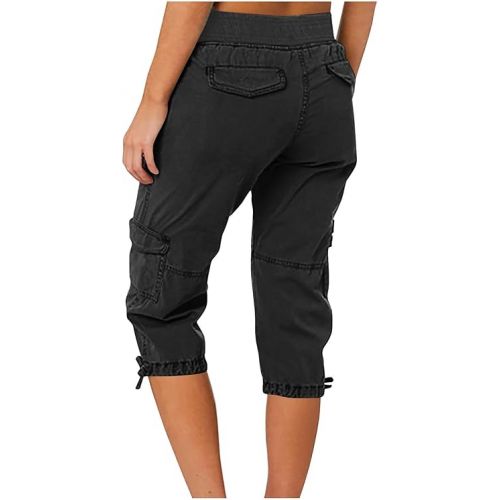 제네릭 Women's Cargo Capris Pants High Waist Hiking Casual Travel Summer Pants for Women with 6 Pockets