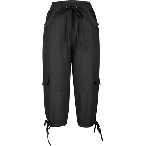 제네릭 Women's Cargo Capris Pants High Waist Hiking Casual Travel Summer Pants for Women with 6 Pockets