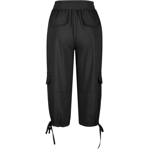 제네릭 Women's Cargo Capris Pants High Waist Hiking Casual Travel Summer Pants for Women with 6 Pockets