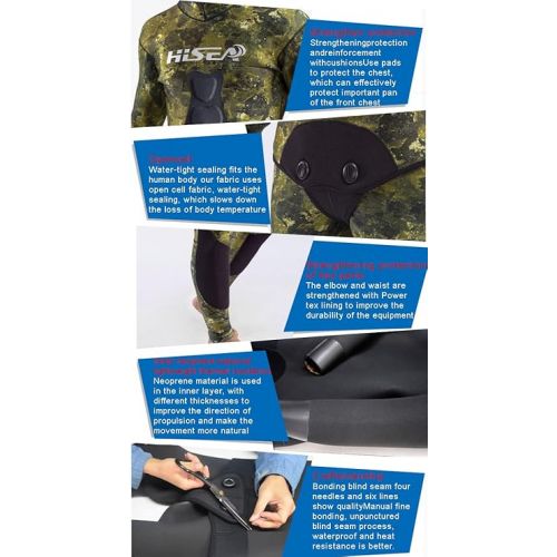 제네릭 7mm Yamamoto Neoprene Wetsuit Men Scauba Diving Spearfishing Open Cell Suit Hoodie Camouflage Sealed Two Piece Freediving