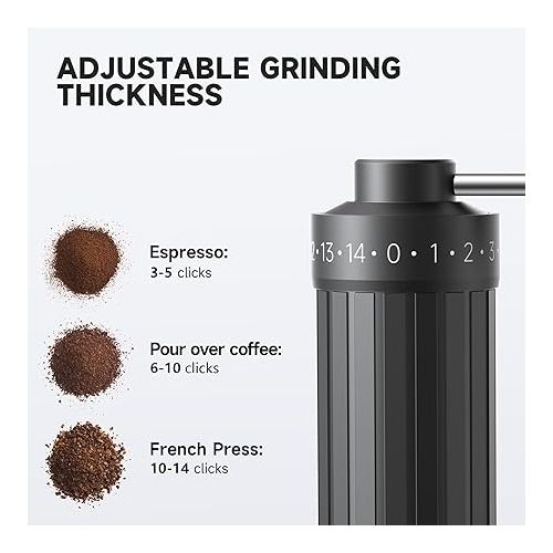 제네릭 Manual Coffee Grinder, External Adjustable Coarseness Capacity 20g with Stainless Steel Conical Burr, MIFEEL Portable Hand Coffee Bean Grinder with Removable Handle for Travel, Camping, Office