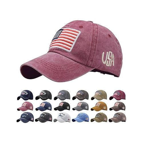 제네릭 Unisex Fourth of July Baseball Hats Adjustable Unstructured Cotton Twill Golf Caps USA American Football Printed Sport Hats