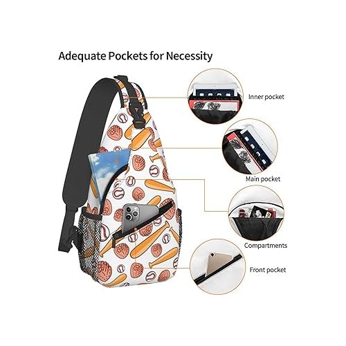 제네릭 Cartoon Baseball Glove Sling Bag for Men Women Lightweight Shoulder Chest Bags Multipurpose Sling Backpack Adjustable Casual Crossbody Backpack for Outdoor Travel Cycling Gym Hiking Daypack