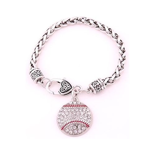 제네릭 Link Beaded Bracelets for Women Girls 1PCS Jewelry Sport Sliver Wheat Link Chain Baseball Necklaces Chain With Baseball Glove Necklaces Cuff Bangle Dainty Bracelet- Men