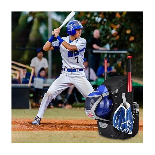 제네릭 Baseball Backpack - Baseball Bag Youth, Lightweight Softball Bat Bag For Boys, Adults, With Fence Hook Hold TBall Bat, Batting Mitten, Helmets, Caps, Teeball Gear