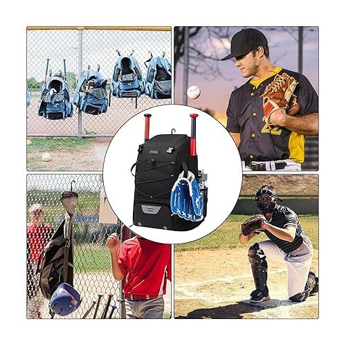 제네릭 Baseball Backpack - Baseball Bag Youth, Lightweight Softball Bat Bag For Boys, Adults, With Fence Hook Hold TBall Bat, Batting Mitten, Helmets, Caps, Teeball Gear