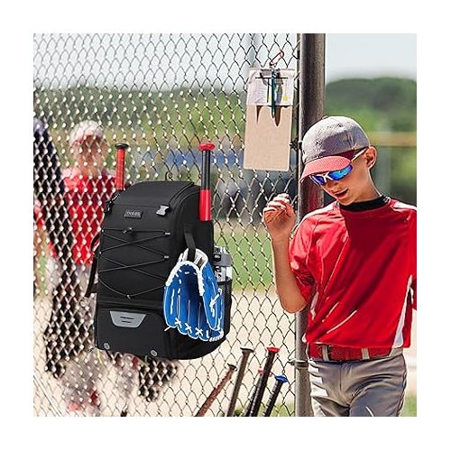 제네릭 Baseball Backpack - Baseball Bag Youth, Lightweight Softball Bat Bag For Boys, Adults, With Fence Hook Hold TBall Bat, Batting Mitten, Helmets, Caps, Teeball Gear