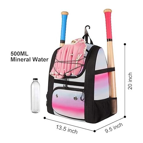 제네릭 Softball Bag, Lightweight Baseball Bat Backpack with Shoe Compartment, Baseball Bag with Fence Hook for TBall Bat & Equipment, Softball Gift Catchers Bags for Women Fit Batting Glove, Helmet