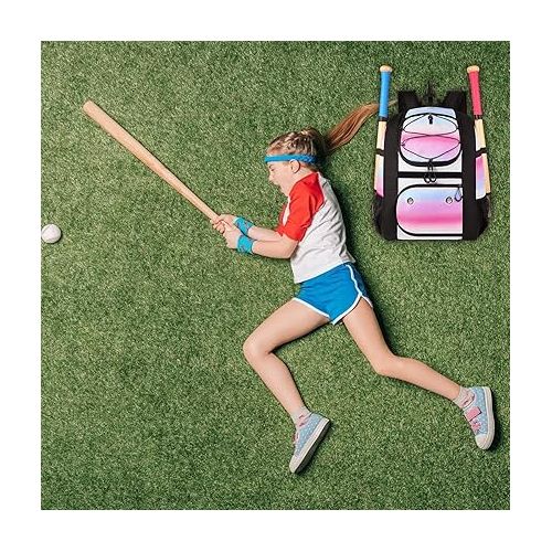 제네릭 Softball Bag, Lightweight Baseball Bat Backpack with Shoe Compartment, Baseball Bag with Fence Hook for TBall Bat & Equipment, Softball Gift Catchers Bags for Women Fit Batting Glove, Helmet