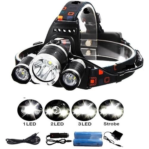 제네릭 LED Light Camping Rechargeable Light Headlamp High Lumens 4 Modes Waterproof Head Flashlight Light with 2 Rechargeable Batteries, USB Cable, Wall Charger and Car Charger for Running Outdoor Sports