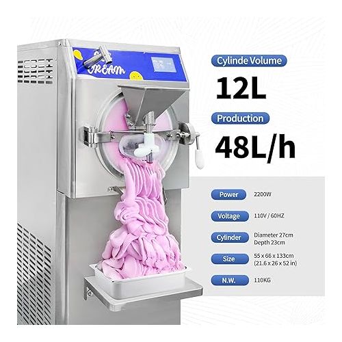 제네릭 Mvckyi Commercial Gelato Hard Ice Cream Machine, 12.68 Gal/H Batch Freezer Italian Ice Maker Machine, Sorbet Machine, 5in Touch Control Panel, Acrylic Hinged Door, 5 Function