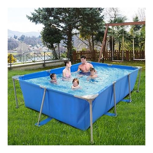 제네릭 118x79x21in Rectangular Swimming Pool with Metal Frame, Portable Above Ground Easy Set Swimming Pool Family