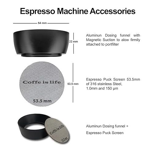 제네릭 54mm, Espresso Dosing Funnel & 53.3mm, Espresso Puck Screen Set. Espresso Accessories, funnel, with Magnetic and 1.00 μmt thickness fits any, 54mm Portafilter, Espresso machine accessories