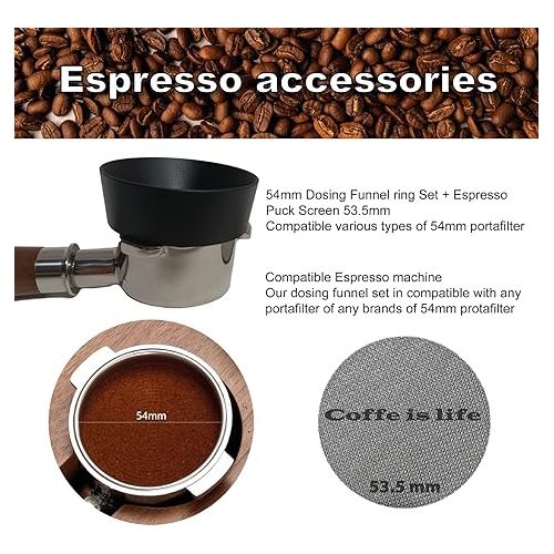 제네릭 54mm, Espresso Dosing Funnel & 53.3mm, Espresso Puck Screen Set. Espresso Accessories, funnel, with Magnetic and 1.00 μmt thickness fits any, 54mm Portafilter, Espresso machine accessories