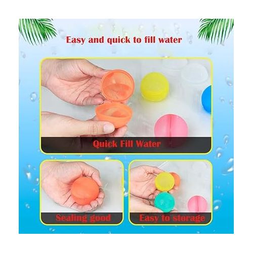 제네릭 SM Quick-Fill Water Balloons, 12 pcs Self-Sealing Splash Balls - Silicone, Reusable, for Kids Ages 3-12, Summer Pool & Outdoor Fun