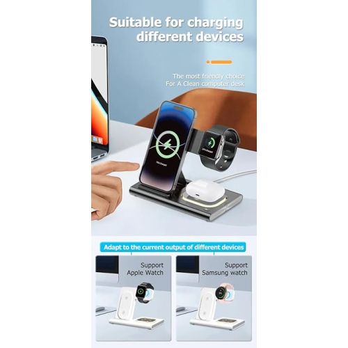 제네릭 Special Wireless Charger Station, Cord and Wall Block 3 in 1 Fast Wireless Charger Stand for iPhone 12 14 13 12 11 Pro Max XR xs 8 Plus for Apple Watch 8 7 6 5 4 3 2 SE for AirPods Pro 3 2 (Black)