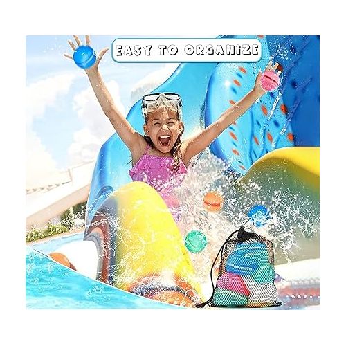 제네릭 Reusable Water Balloons for Kids Adults, 12 PCS Magnetic Fast Refillable Soft Silicone Water Balls with Mesh Bag, Quick Fill Self-Sealing Water Bombs for Summer Outdoor Games, Pool Party