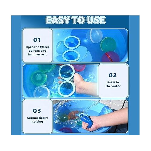 제네릭 Reusable Water Balloons for Kids Adults, 12 PCS Magnetic Fast Refillable Soft Silicone Water Balls with Mesh Bag, Quick Fill Self-Sealing Water Bombs for Summer Outdoor Games, Pool Party