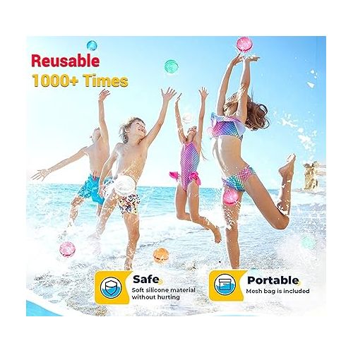 제네릭 Reusable Water Balloons for Kids Adults, 12 PCS Magnetic Fast Refillable Soft Silicone Water Balls with Mesh Bag, Quick Fill Self-Sealing Water Bombs for Summer Outdoor Games, Pool Party