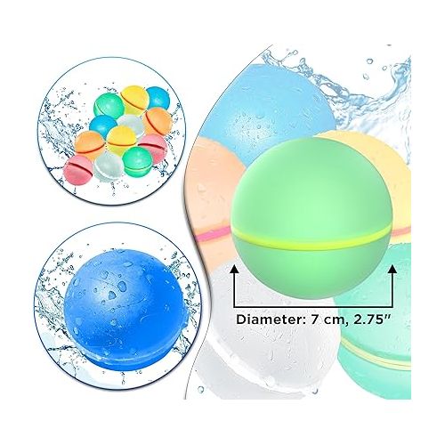 제네릭 Reusable Water Balloons for Kids Adults, 12 PCS Magnetic Fast Refillable Soft Silicone Water Balls with Mesh Bag, Quick Fill Self-Sealing Water Bombs for Summer Outdoor Games, Pool Party