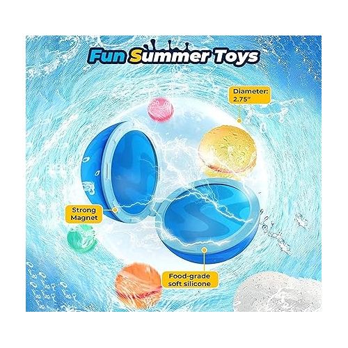 제네릭 Reusable Water Balloons for Kids Adults, 12 PCS Magnetic Fast Refillable Soft Silicone Water Balls with Mesh Bag, Quick Fill Self-Sealing Water Bombs for Summer Outdoor Games, Pool Party