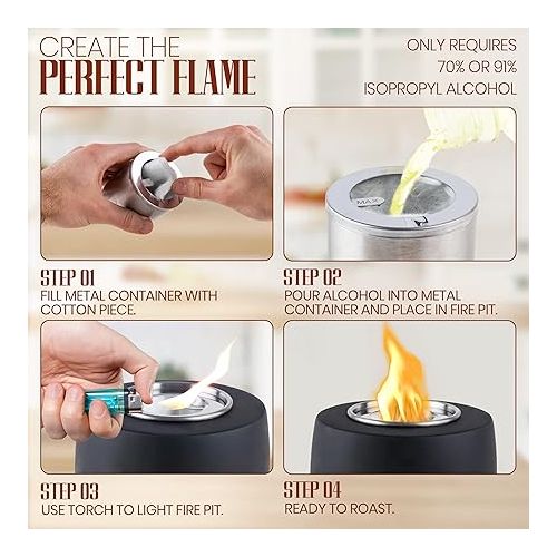 제네릭 Tabletop Fire Pit, Table Top Fire Bowl with 2 Roasting Sticks | Small Fire Pit, 91% Isopropyl Alcohol Mini Fire Pits for Balcony, Patio Decor -Portable Fire Pit for Camping and Hiking | Smores Kit