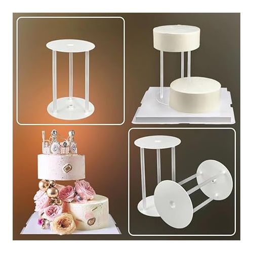 제네릭 YYLIFE Tiered Cake Stacking Support Stand with Plastic Dowels and Bases - Stable and Safe Cake Construction and Stacking Solution for High-Temperature Baking，Set of 9 Dowel Rods and 3 Circle