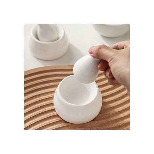 제네릭 Mini White Ceramic Mortar and Pestle Set, A Perfect Pill Crusher, Also Suitable for Crushing Spices, Herbs, etc