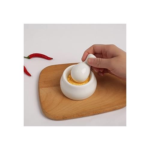 제네릭 Mini White Ceramic Mortar and Pestle Set, A Perfect Pill Crusher, Also Suitable for Crushing Spices, Herbs, etc