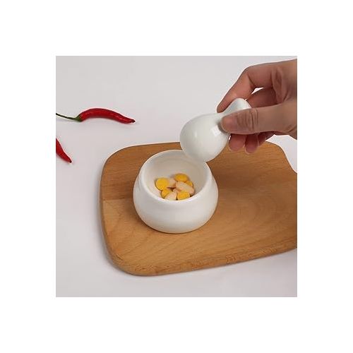 제네릭 Mini White Ceramic Mortar and Pestle Set, A Perfect Pill Crusher, Also Suitable for Crushing Spices, Herbs, etc