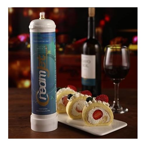 제네릭 Creamjet 640g Whipped Cream Chargers Cylinder Food Grade 0.95L N2O Tank 99.95% Pure Nitrous Oxide for Cream Maker, Original Flavor (1 Cylinders)