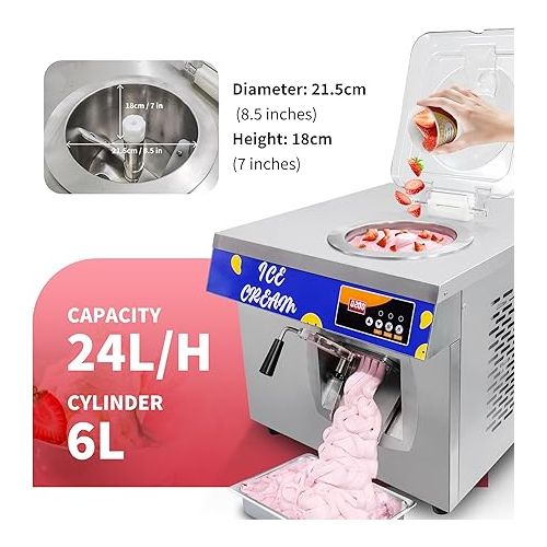 제네릭 Yovtekc 24L/H Commercial Hard Ice Cream Machine, Countertop Gelato Ice Cream Maker, Italian Ice Machine Sorbet Maker for Snack Bar Restaurant, 15 min/Batch, Low Noise, 1300W 110V