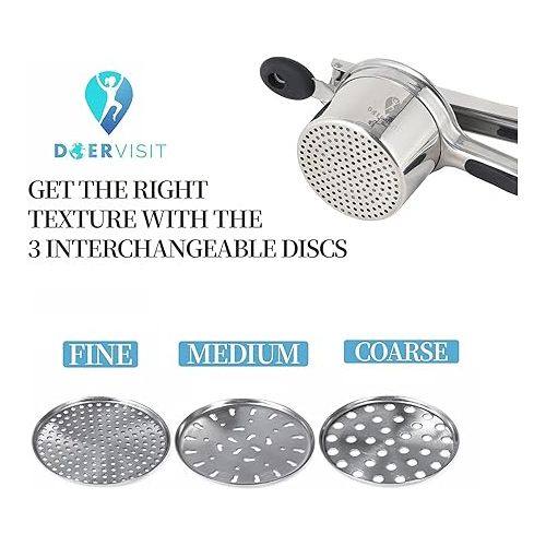 제네릭 DOERVISIT Efficient Potato Ricer - ricer for mashed potatoes with 3 Interchangeable Discs | potato ricer stainless steel, Sweet Potato ricer kitchen tool for Perfect Mashed Potatoes