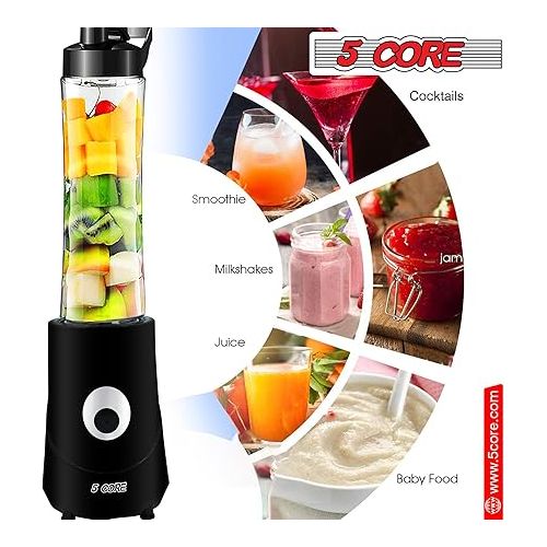 제네릭 5 Core Smoothie Blender Personal Blender for Shakes and Smoothies 300W Powerful Food Processor with 20oz Portable Sports Bottle Single Blend Easy To Clean BPA Free 5C 421