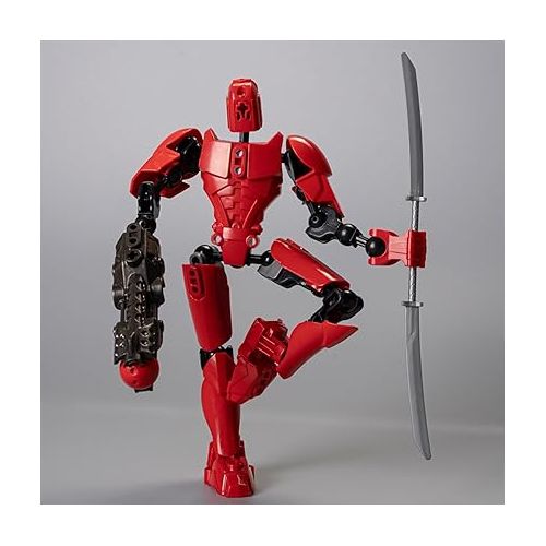 제네릭 T14 Action Figure, 2024 New 3D Titan 14 Printing Multi-Joint Movable, Desktop Decoration, Hand Painted Figure, Full-Body Mechanical Moving Toys, Valentine's Gift for Him (Black+Red)