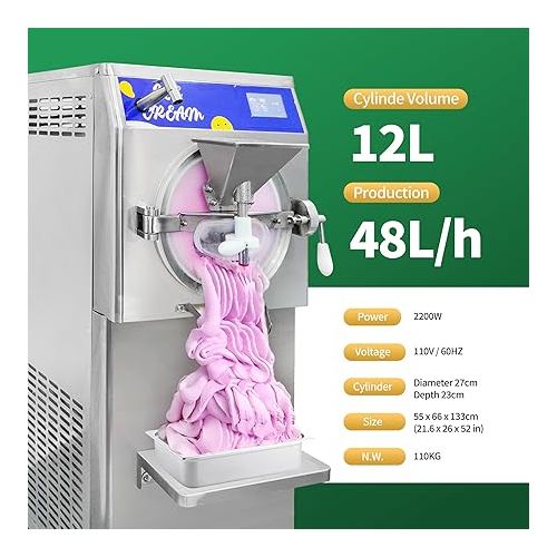 제네릭 Wixkix 48L/H Commercial Hard Ice Cream Machine, 5 IN 1 Italian Ice Cream Machine, Gelato Maker Machine, Sorbet Maker, Slush Machine, Batch Freezer with Faucet, 15min/batch for Restaurant Bars 2200W