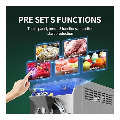 제네릭 Wixkix 48L/H Commercial Hard Ice Cream Machine, 5 IN 1 Italian Ice Cream Machine, Gelato Maker Machine, Sorbet Maker, Slush Machine, Batch Freezer with Faucet, 15min/batch for Restaurant Bars 2200W