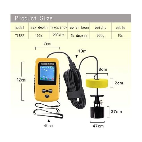 제네릭 Fishing Tools Depth Read 1M Colorful Screen Fishfinder Handheld Sounder Portable LCD Sonar Fish Finder (TL88E)