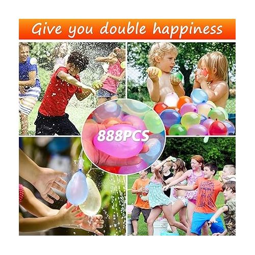 제네릭 Water Balloons, 888Pcs Multicolored Quick Fill Self-Tie Water Balloon Summer Splash Fun for Kids Adults Outdoor Water Bomb Fight Swimming Pool Party