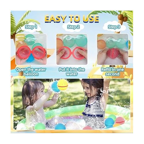 제네릭 InnoVibe Magnetic Refillable Reusable Splash Pool Water Balloons: Fast-Filling, Self-Sealing Fun for Summer Games & Outdoor Activities - Perfect Pool, Beach, and Bath Toy for Kids Ages 3-12!