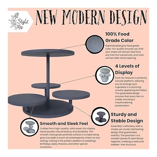 제네릭 Stylz 4 Tier Modern Wooden Cupcake Display Stand - Cake Stand - Birthday, Wedding, Graduation, Baby Shower Cake Stand - Food Grade Safe