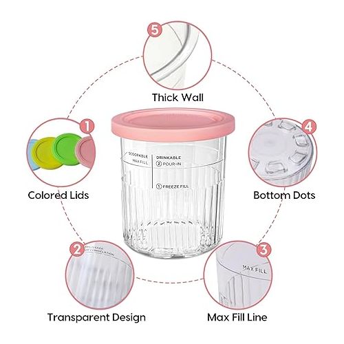 제네릭 Fit For ninja creami pints and lids - 4 pack Pot Compatible with NC501 NC500 Series 11-in-1 Creamer Ice Cream Maker Machine 4 Pack 24OZ NC501 Ninja Creami Deluxe XL Cups BPA Free