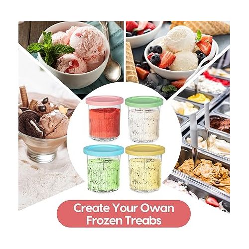 제네릭 Fit For ninja creami pints and lids - 4 pack Pot Compatible with NC501 NC500 Series 11-in-1 Creamer Ice Cream Maker Machine 4 Pack 24OZ NC501 Ninja Creami Deluxe XL Cups BPA Free