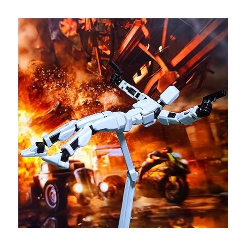 제네릭 T13 Action Figure,Robot Action Figure,T13 Action Figure 3D Printed Multi-Jointed Movable,13 Action Figure Dummy,Decorations for Action Figures,Random Weapon Color(with Bracket, 2pc)