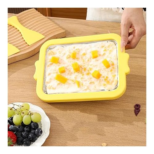 제네릭 Rolled Ice Cream Maker, Ice Cream Roll Maker with 2 Scrapers, Ice Cream Plate, DIY Ice Cream Roller Pan, Ice Cream Maker for Sorbet, Frozen Yogurt, Gelato