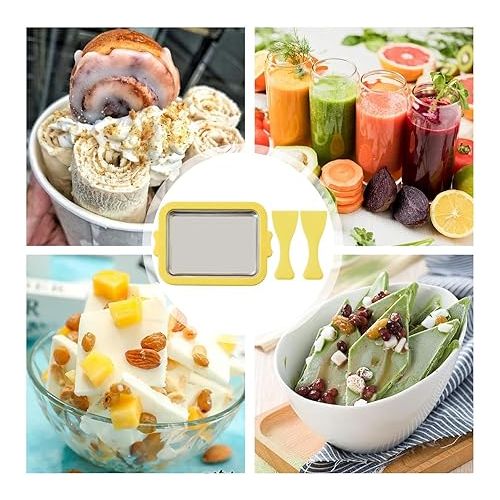 제네릭 Rolled Ice Cream Maker, Ice Cream Roll Maker with 2 Scrapers, Ice Cream Plate, DIY Ice Cream Roller Pan, Ice Cream Maker for Sorbet, Frozen Yogurt, Gelato